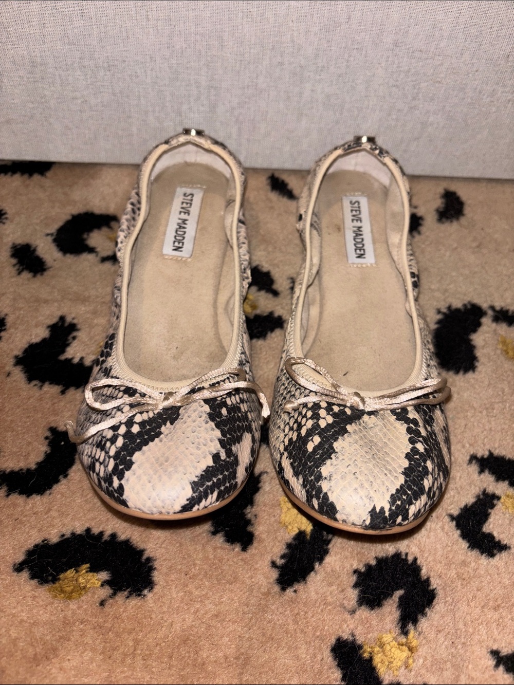 Steve Madden Beige & Black Snake-Print Ballet Flats